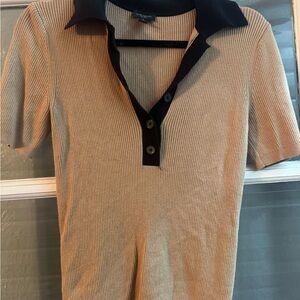 Ann Taylor Factory Black and Tan Ribbed Polo